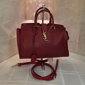 Yves Saint Laurent Red Monogram Cabas Leather Handbag. COA
